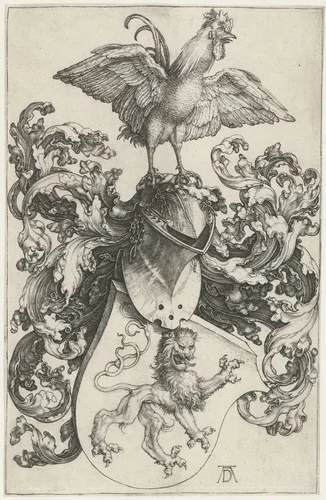 Wapenschild met haan by Unknown, print, 1500-1505