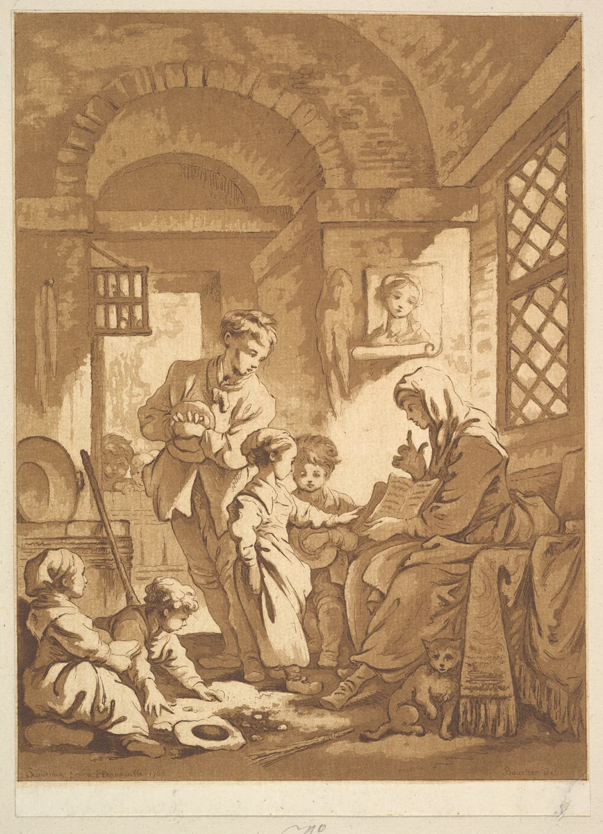 Two Women with Children by Jean Claude Richard, print, 1766
