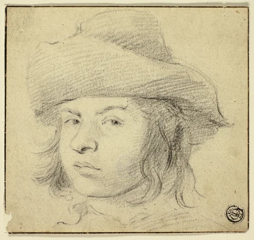 Bust of Young Man with Hat by Cornelis Visscher, drawing, 1600-1699