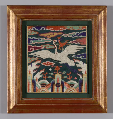 Rank Badge for a Mid-level Government Official (known as "Hyumpae" meaning front and back) by Korea, textile, 1801-1900