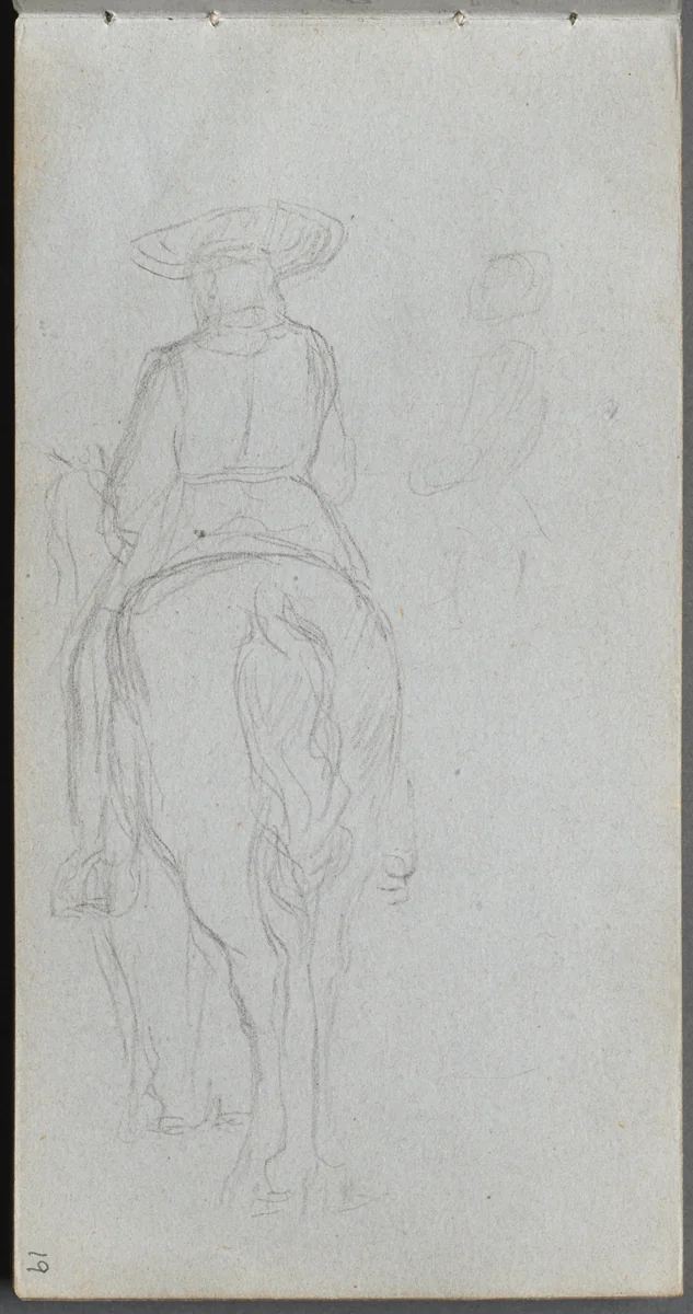 Sketchbook, page 19: Study of a Figure on Horseback seen from behind by Ernest Meissonier, book, 1860-1869
