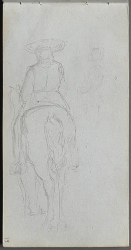 Sketchbook, page 19: Study of a Figure on Horseback seen from behind by Ernest Meissonier, book, 1860-1869