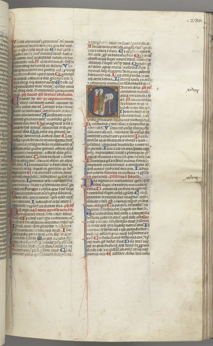 Fol. 230r, Psalm 97, historiated initial C, two clerics singing at a lectern. by Unknown, book, 1270-1300