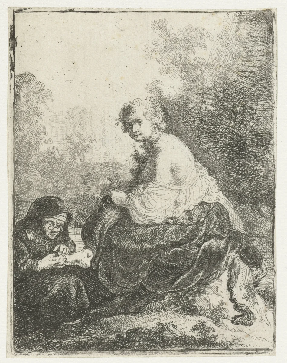 Vrouw knipt de teennagels van haar meesteres by anonymous, print, 1630-1700