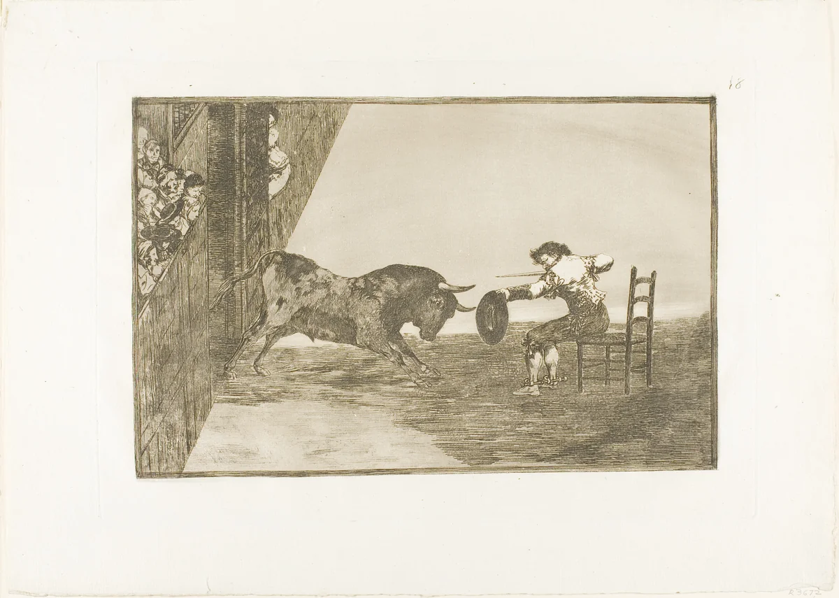 The daring of Martincho in the ring at Saragossa, plate 18 from The Art of Bullfighting by Francisco José de Goya, print, 1814-1816