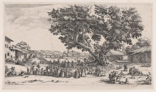 La Fiore de Gondreville pièce appelée aussi La Fête du Village, La Petite Foire, Le Bal Champêtre, Le Jeu de Boules (The Fair at Gondreville also called The Village Festival, The Little Fair, The Country Dance, The Game of Bowls) by Jacques Callot, print, 1624-1625