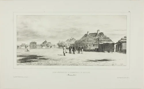 Courtyard of the Quarantine General, Skoulani, Bessarabia by Denis Auguste Marie Raffet, print, 1839