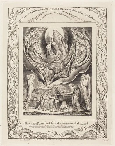 Satan Going Forth from the Presence of the Lord by William Blake, print, 1825