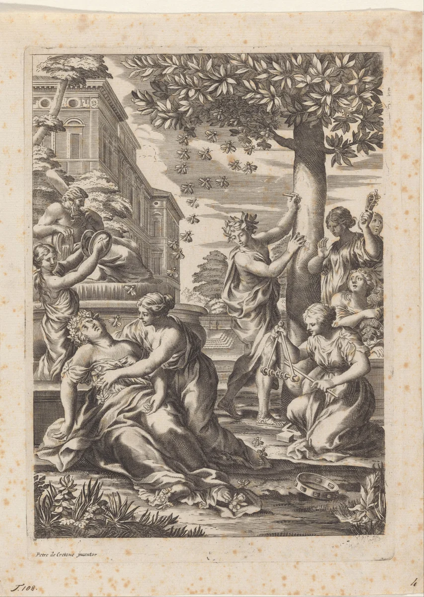 Flora gestoken door een bij by anonymous, print, 1633