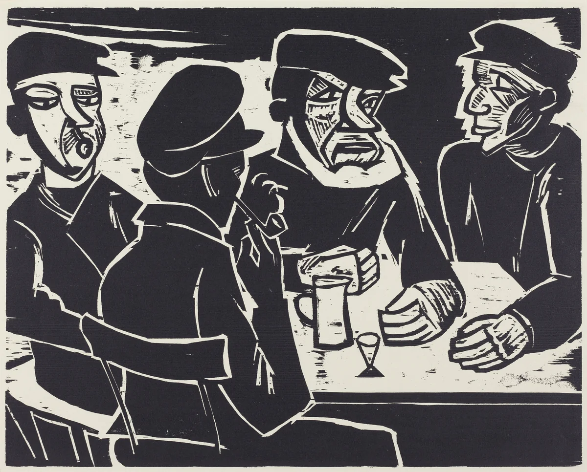 Fishermen Seated at a Table by Max Pechstein, print, 1881-1955