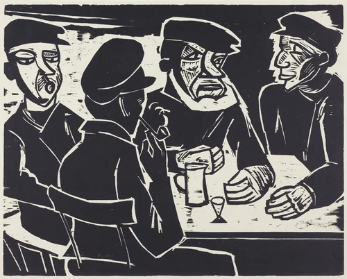 Fishermen Seated at a Table by Max Pechstein, print, 1881-1955