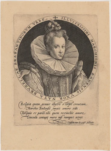 Elizabeth van Pallandt, Countess of Culemborg, Wife of Jacob, Margrave of Baden by Crispijn van de Passe I, print, 1565-1637