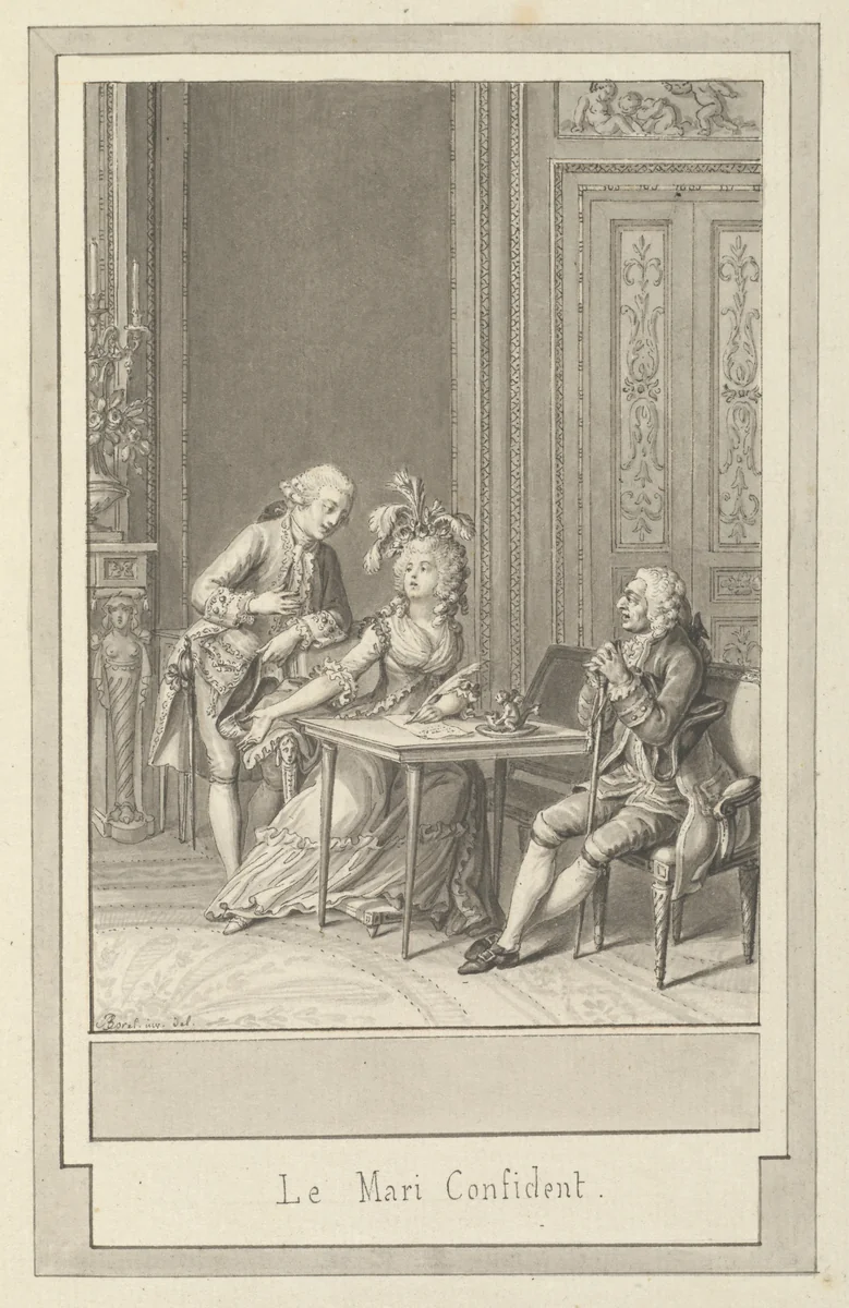 Le mari confident by Antoine Borel, drawing, 1790
