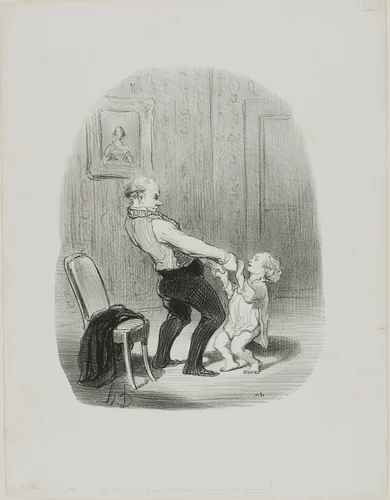 The First Dance Lession, from Les Papas by Honoré-Victorin Daumier, print, 1848