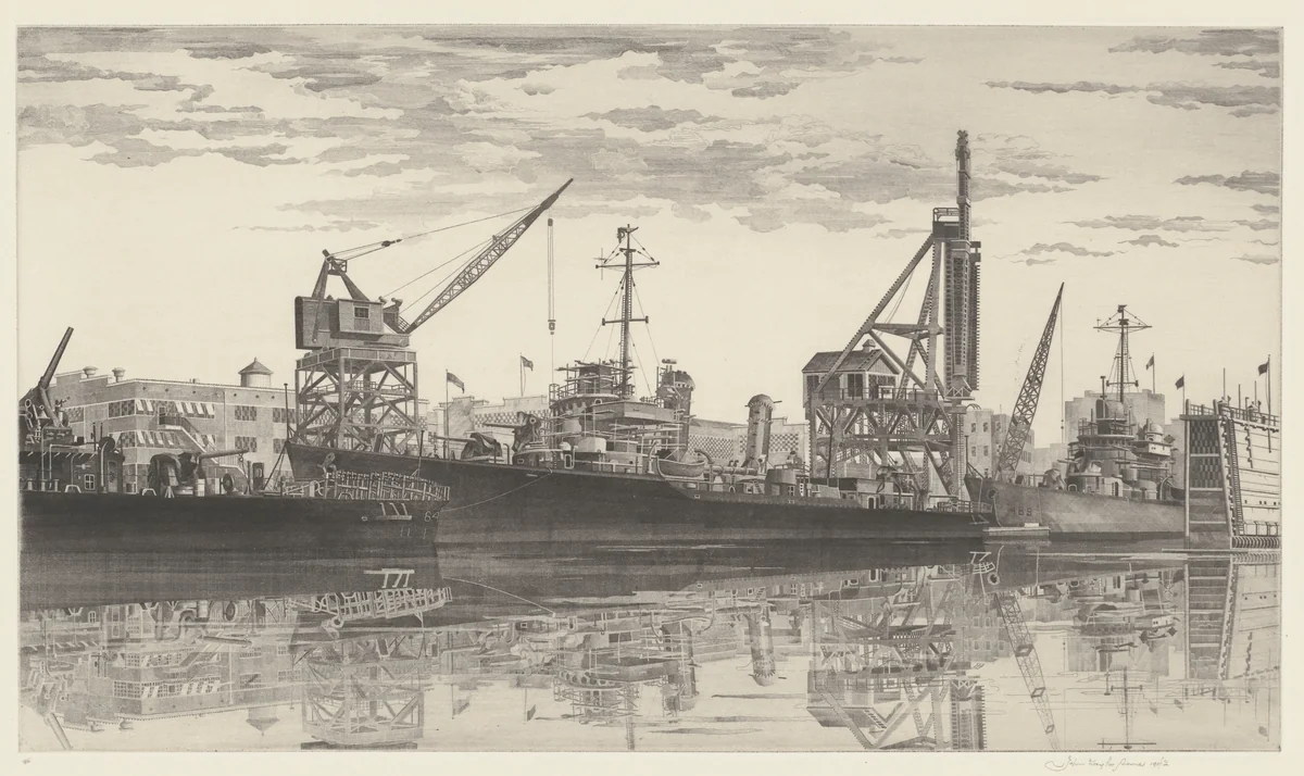 Destroyers in Wet Basin by John Taylor Arms, print, 1943