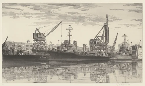 Destroyers in Wet Basin by John Taylor Arms, print, 1943
