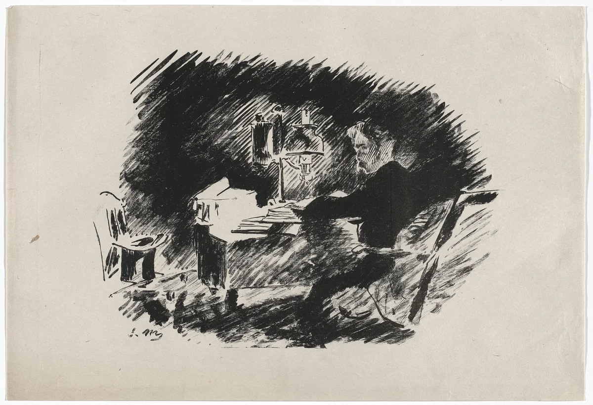 Sous la lampe (Under the Lamp) (plate 1) from Le Corbeau (The Raven) by Édouard Manet, illustrated book, 1875