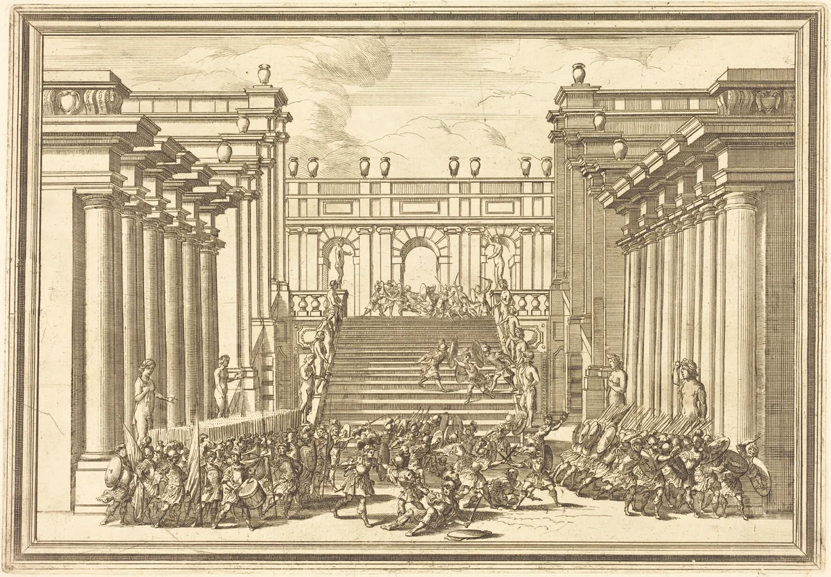 Il Greco in Troia: Plate 3 by Arnold von Westerhout, print, 1651-1725