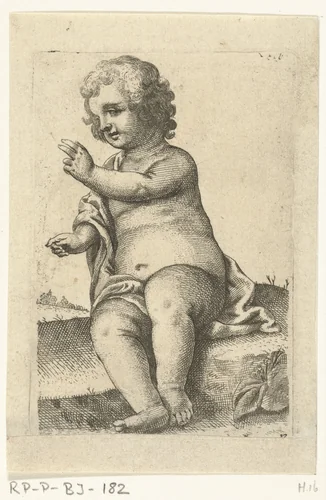 Halfnaakt kind in een landschap by Pieter van Avont, print, 1630-1652
