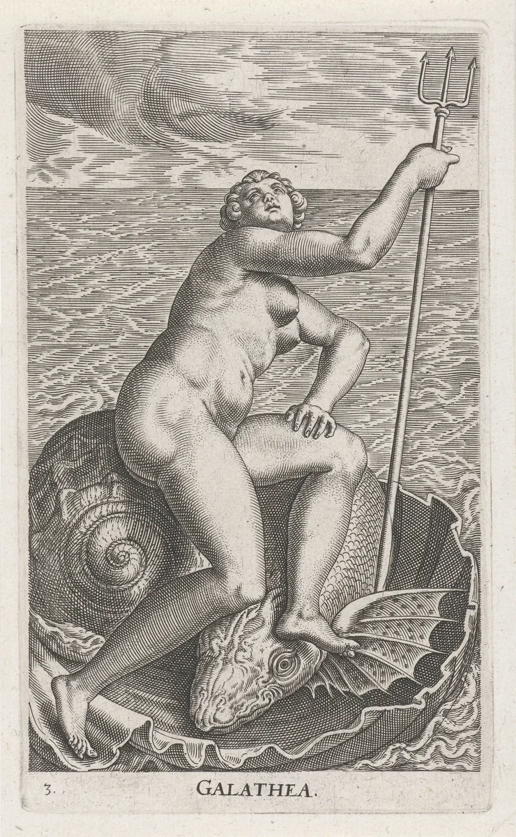 Waternimf Galatea by Philips Galle, print, 1587