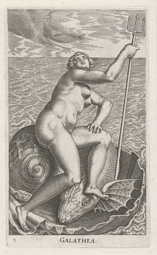 Waternimf Galatea by Philips Galle, print, 1587
