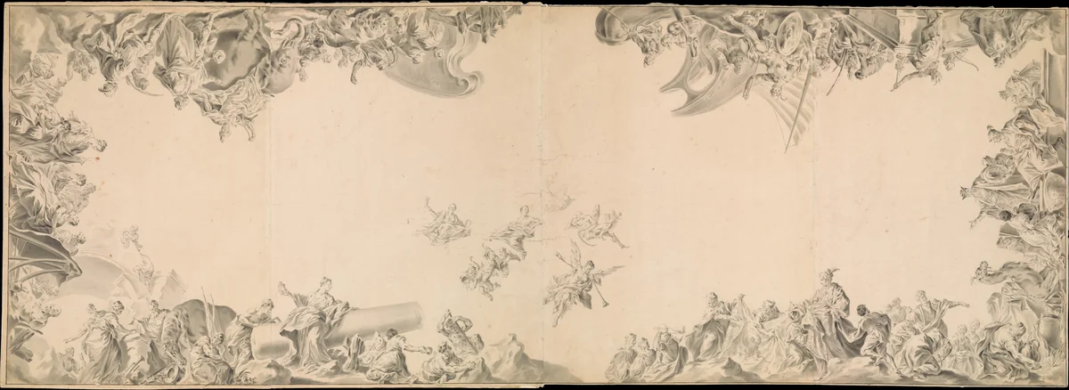 Design for a Ceiling: Allegories of the Four Continents by Giovanni Antonio Pellegrini, drawing, 1725