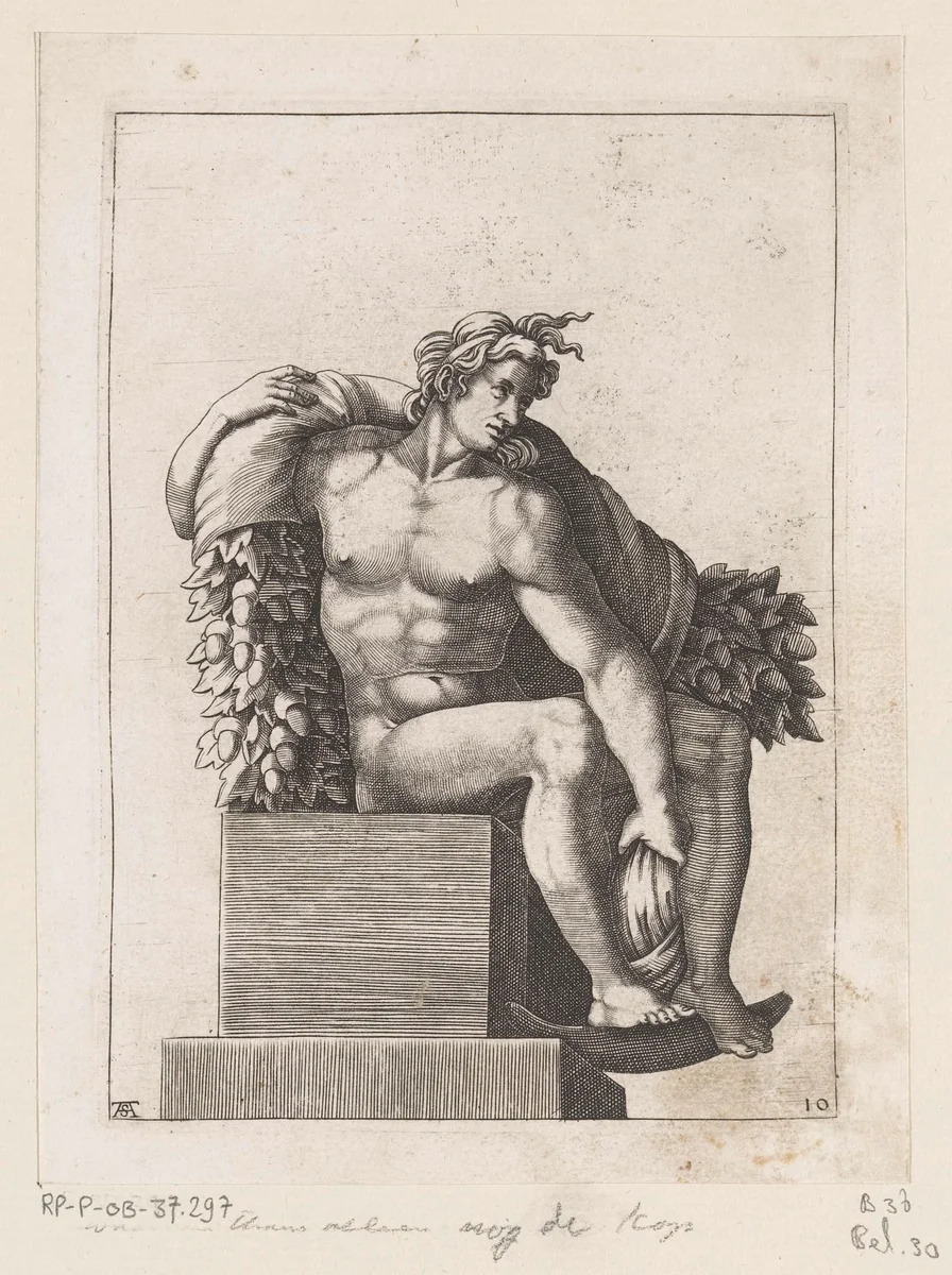 Zittend naakt by Unknown, print, 1585