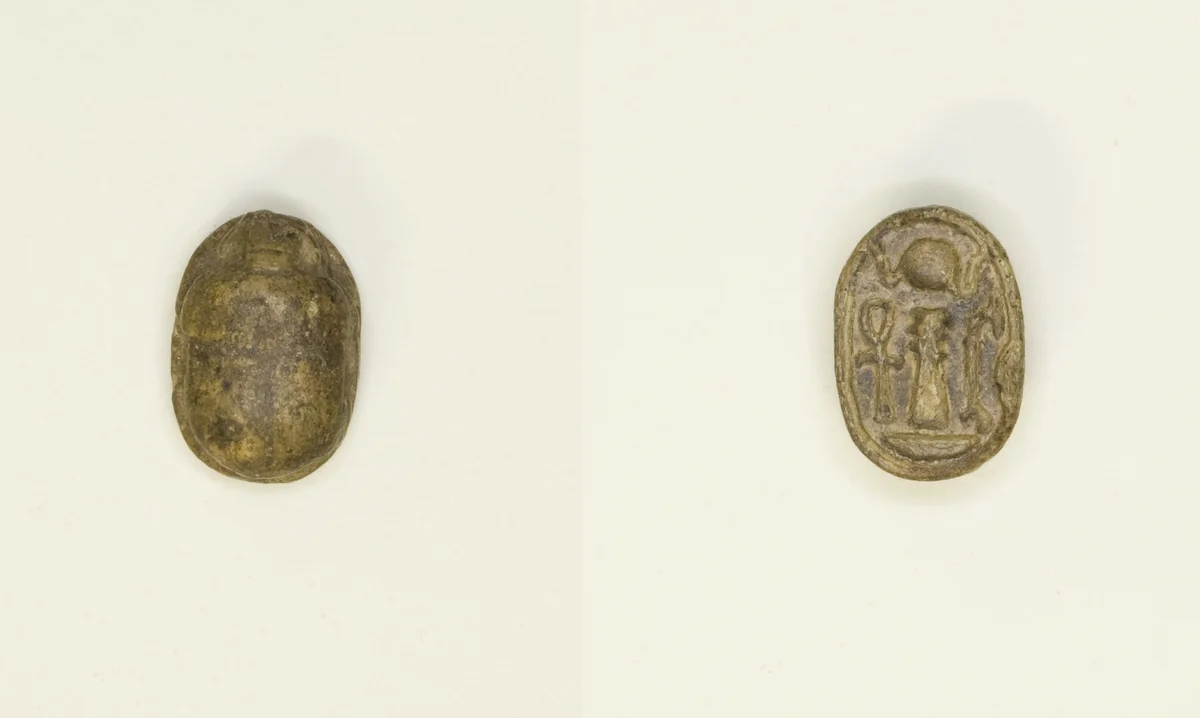 Scarab: Hieroglyphs (wAs-sign, Dd-sign, anx-sign) by Egyptian, other, -1550--1069