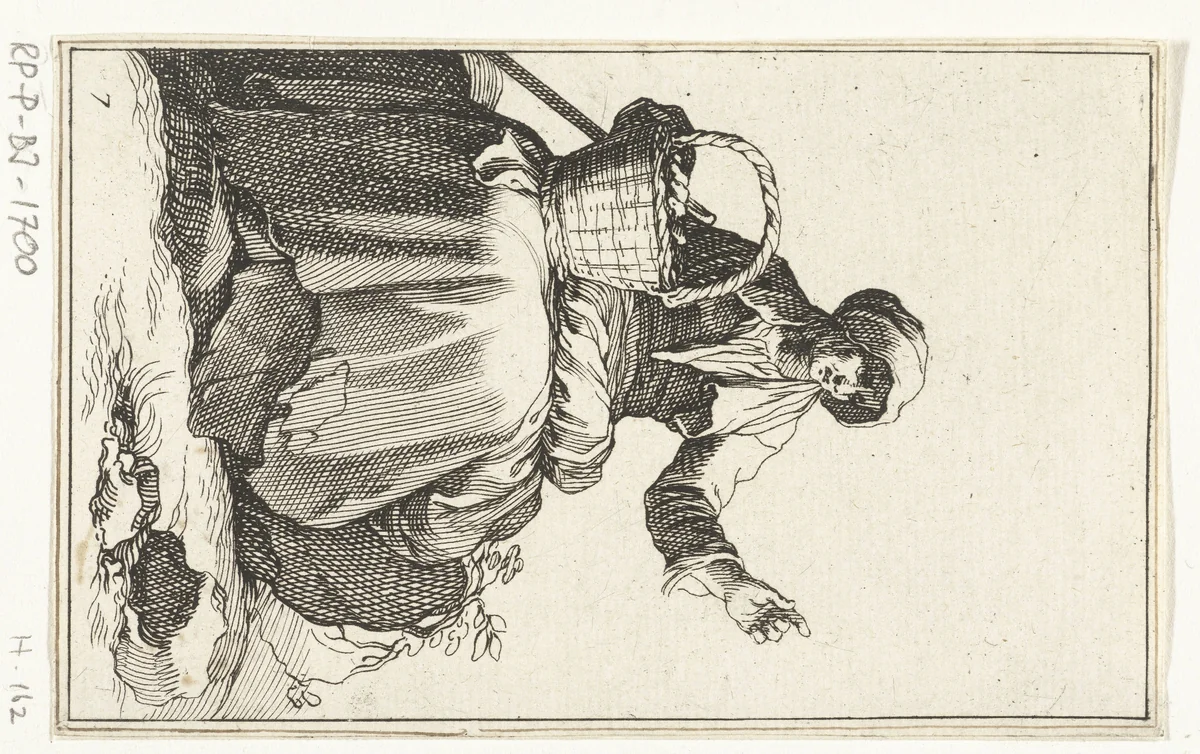 Zittende oude boerin by Frederick Bloemaert, print, 1635-1669