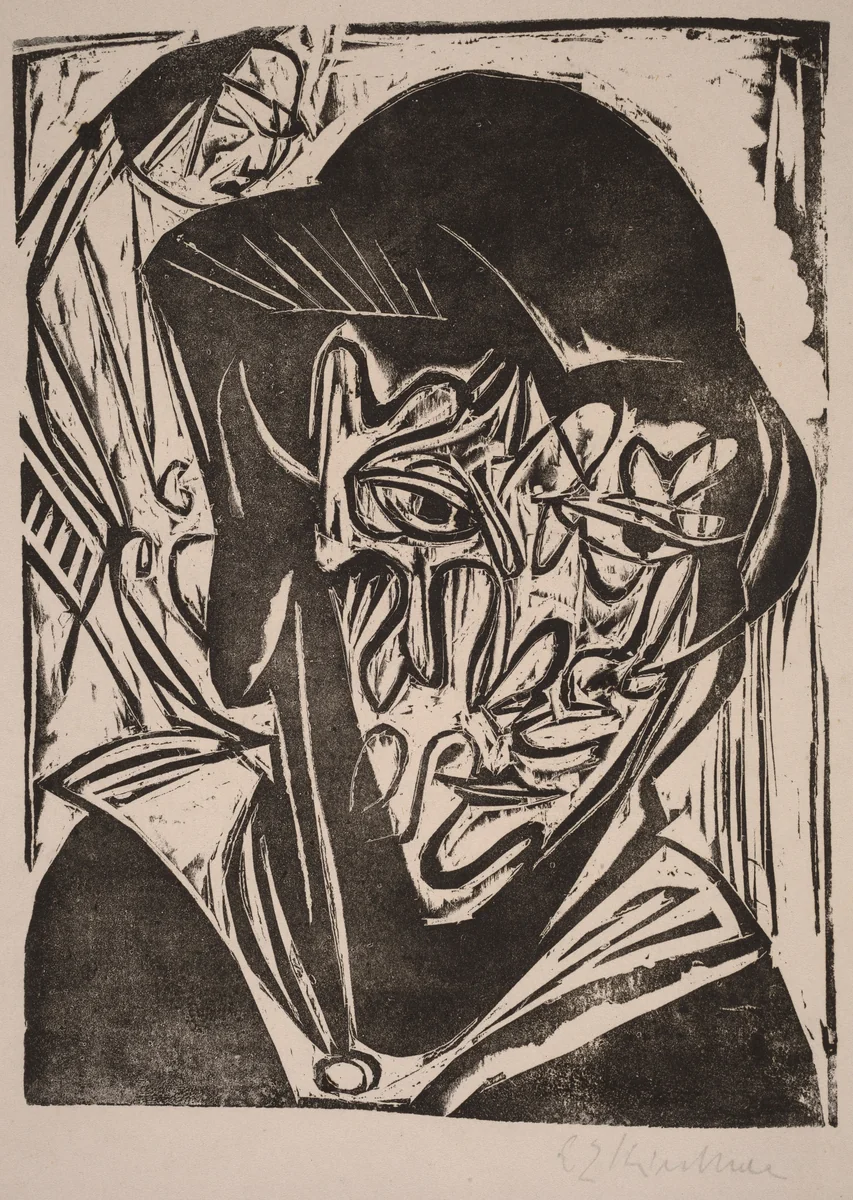 Woman with a Veil by Ernst Ludwig Kirchner, print, 1915
