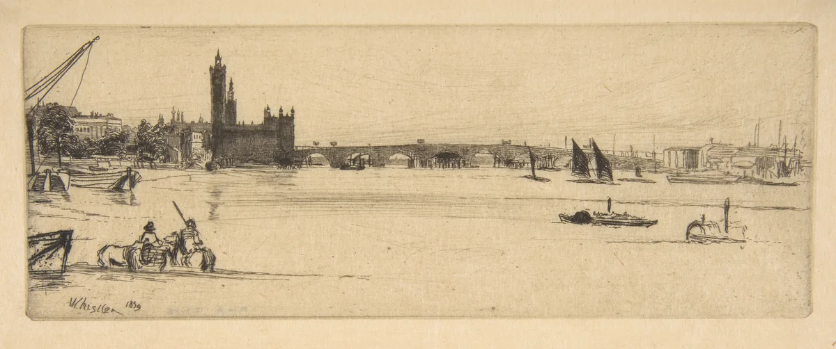 Old Westminster Bridge by James McNeill Whistler, print, 1859