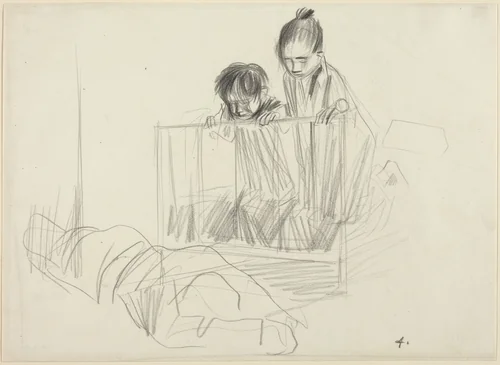 Children Looking over the Edge of a Crib by Jean-Louis Forain, drawing, 1852-1931