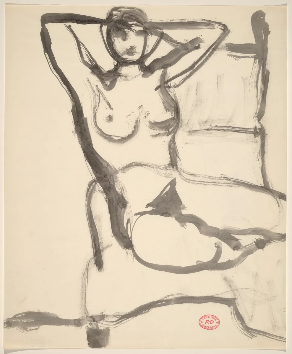 Untitled [seated nude with her arms behind her head] by Richard Diebenkorn, drawing, 1955-1967