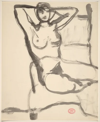 Untitled [seated nude with her arms behind her head] by Richard Diebenkorn, drawing, 1955-1967