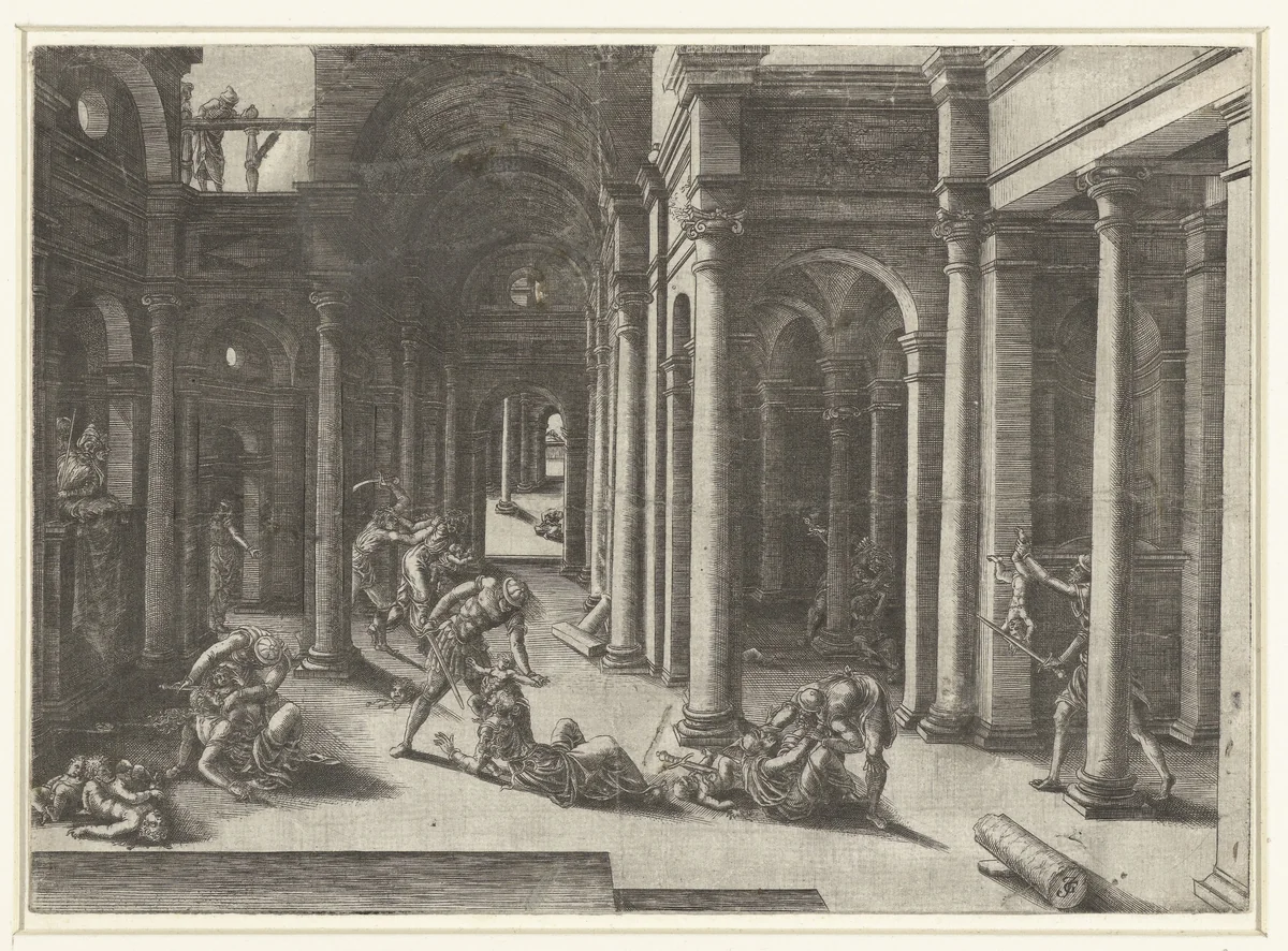 Kindermoord te Bethlehem by Unknown, print, 1498-1551