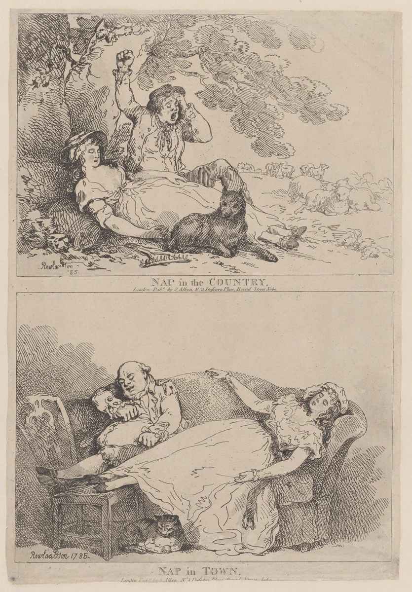 Nap in the Country, Nap in Town by Thomas Rowlandson, print, 1785