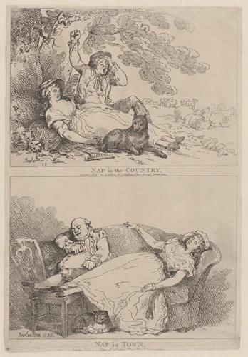 Nap in the Country, Nap in Town by Thomas Rowlandson, print, 1785