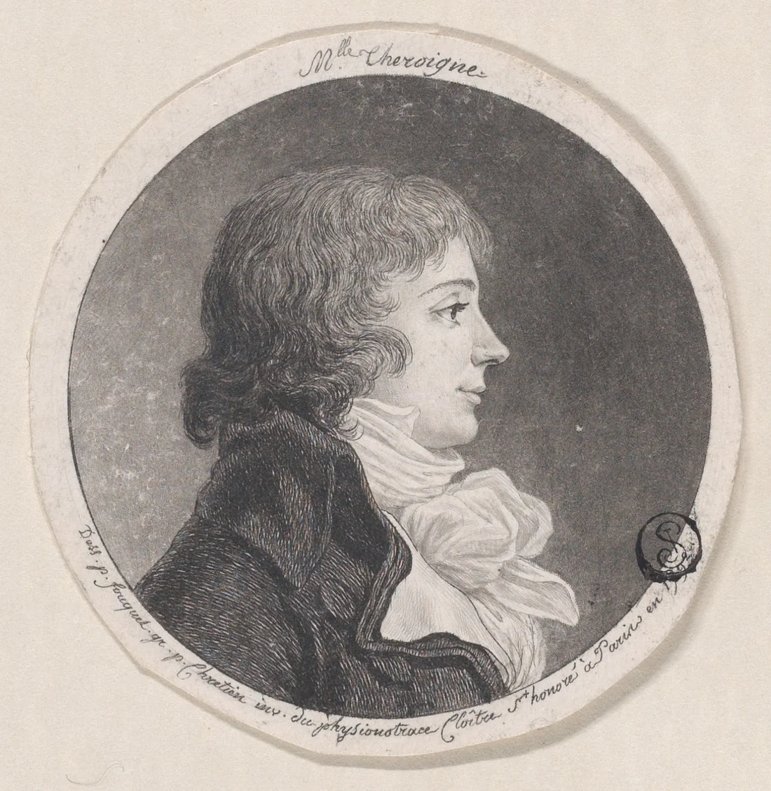 Portrait of Anne-Josèphe Théroigne de Méricourt (1762−1817) by Gilles Louis Chrétien, print, 1793