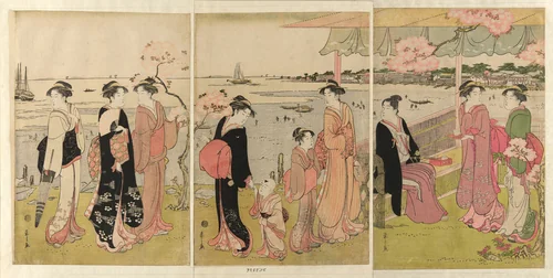 Watching the Shellfish Gathering during Low Tide at Shinagawa (Shinagawa shiohigari kenbutsu) by Chobunsai Eishi, print, 1756-1829