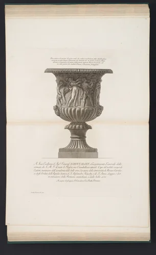 Vase decorated with a Bacchanalian frieze, from "Vasi, candelabri, cippi, sarcofagi, tripodi, lucerne, ed ornamenti antichi disegnati ed incisi dal Cav. Gio. Batt. Piranesi, Vol. II" (Vases, candelabra, grave stones, sarcophagi, tripods, lamps, and ornaments designed and etched by Cavalieri Giovanni Battista Piranesi) by Giovanni Battista Piranesi, print, 1778-1780