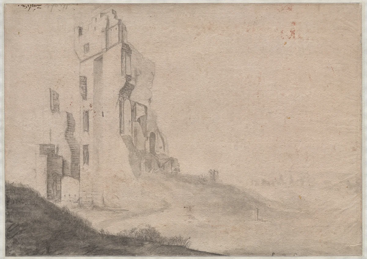 Ruin of the huis Ter Kleef near Haarlem by Roelant Roghman, drawing, 1641-1652