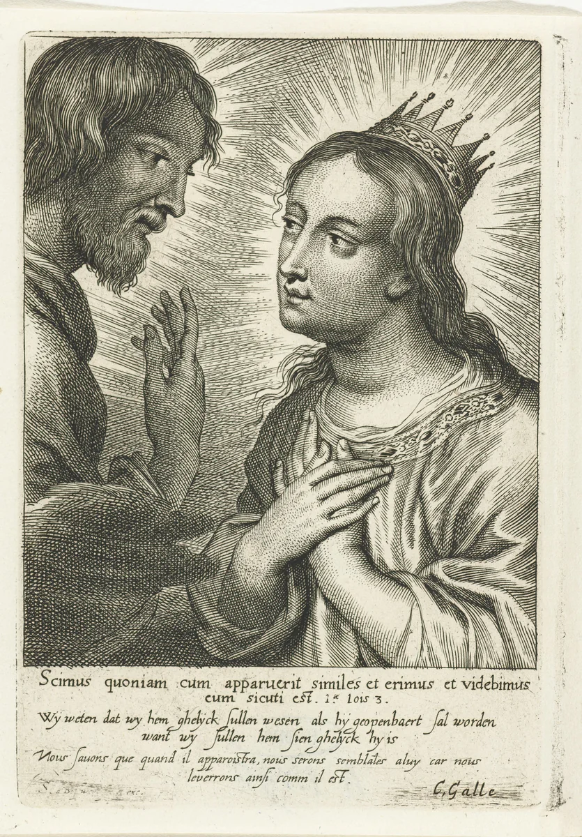 Gekroonde Maria en Christus by Schelte Adamsz. Bolswert, print, 1596-1678
