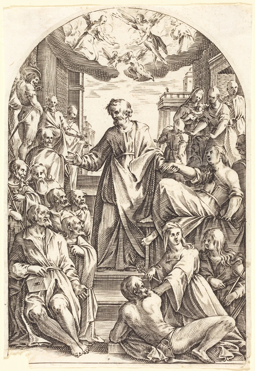 Peter Raising Tabitha by Jacques Callot, print, 1608-1611
