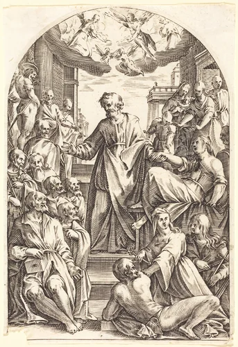 Peter Raising Tabitha by Jacques Callot, print, 1608-1611