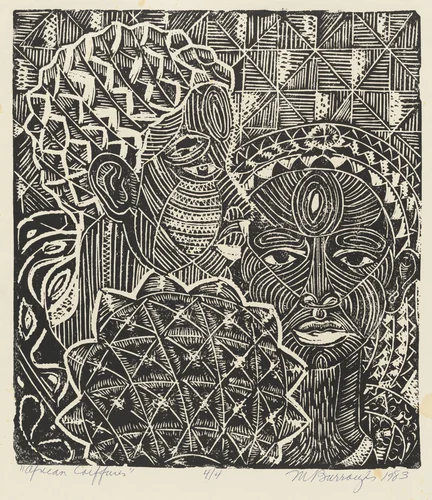 African Coiffures by Margaret Burroughs, print, 1983