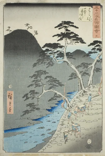 Hakone: Night Procession in the Mountains (Hakone, sanchu yagyo no zu), no. 11 from the series "Famous Sights of the Fifty-three Stations (Gojusan tsugi meisho zue)," also known as the Vertical Tokaido by Utagawa Hiroshige (歌川広重), print, 1855