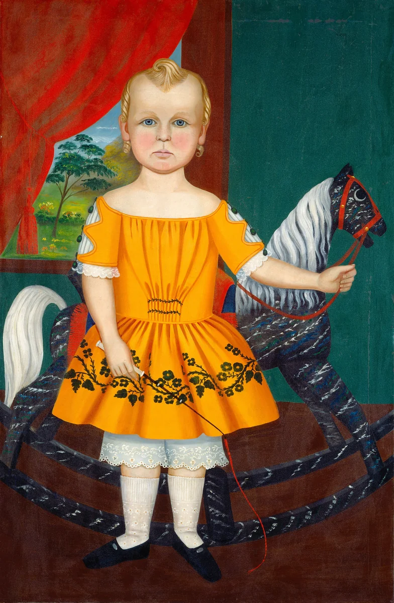 Child with Rocking Horse by American 19th Century, painting, 1850