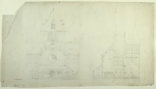 Saint Gabriel's Church, Chicago, Illinois, Elevation and Section by Burnham and Root
John Wellborn Root, drawing, 1881-1891