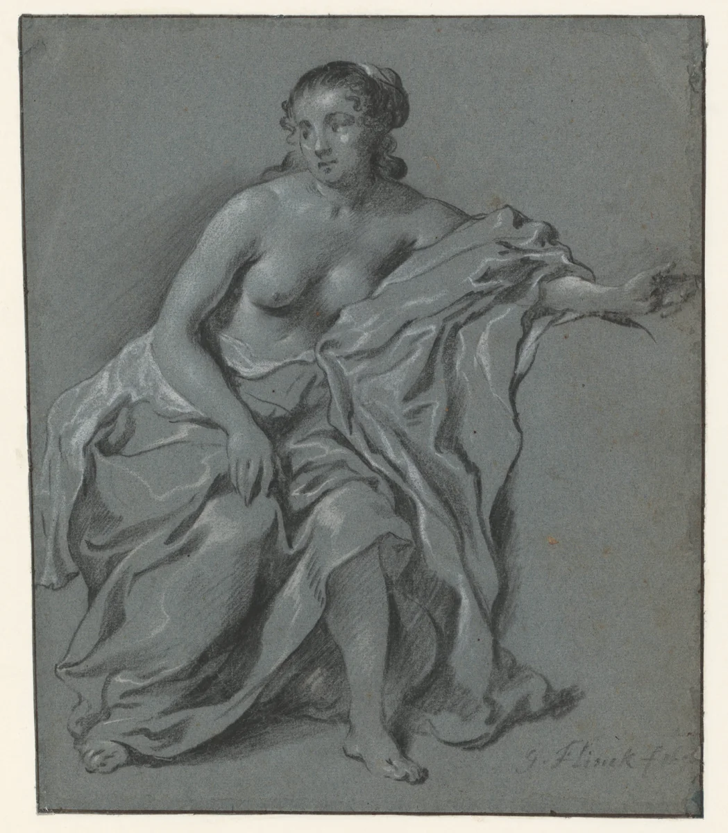 Seated Female Nude by Govert Flinck, drawing, 1647