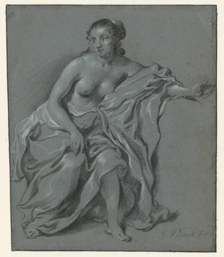 Seated Female Nude by Govert Flinck, drawing, 1647